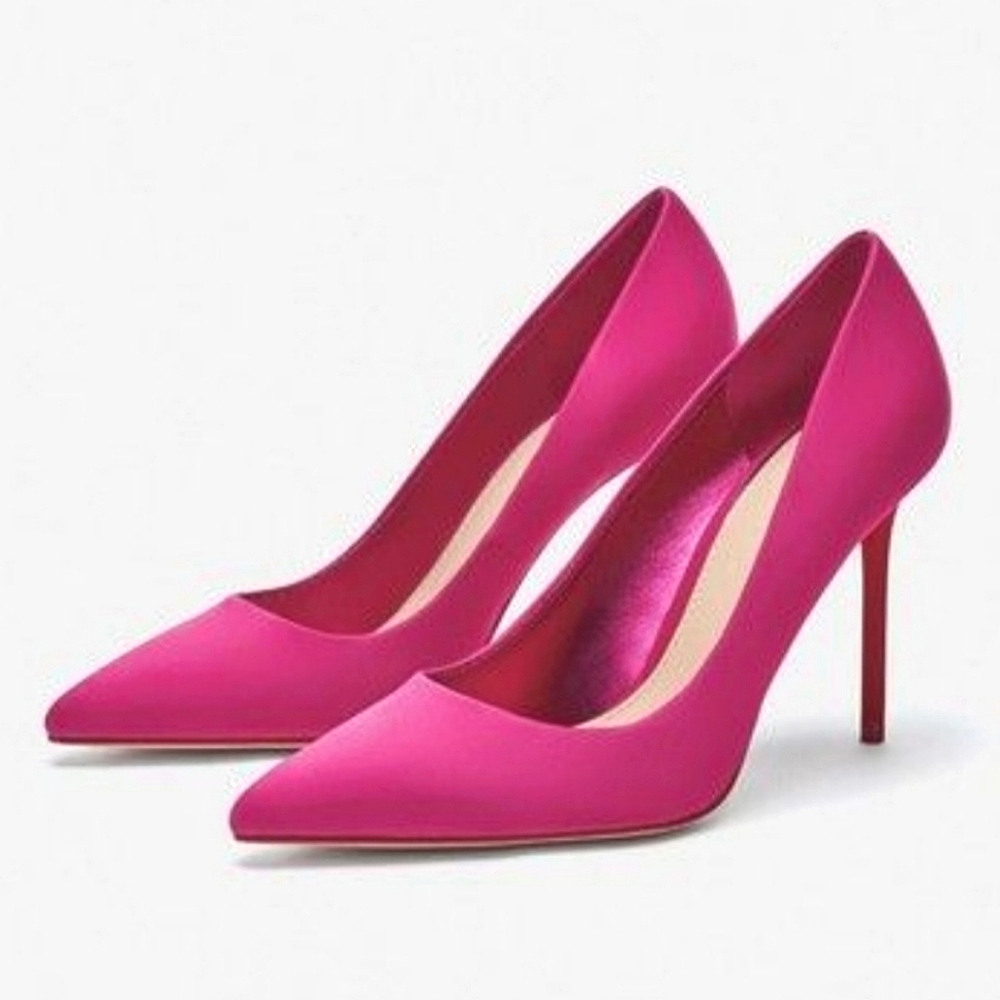 Zara Fuchsia Pink Satin with Red Heels